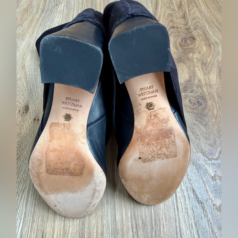 STUART WEITZMAN Lucinda Black Suede & Leather Fold-Over Boots - Picture 6 of 11